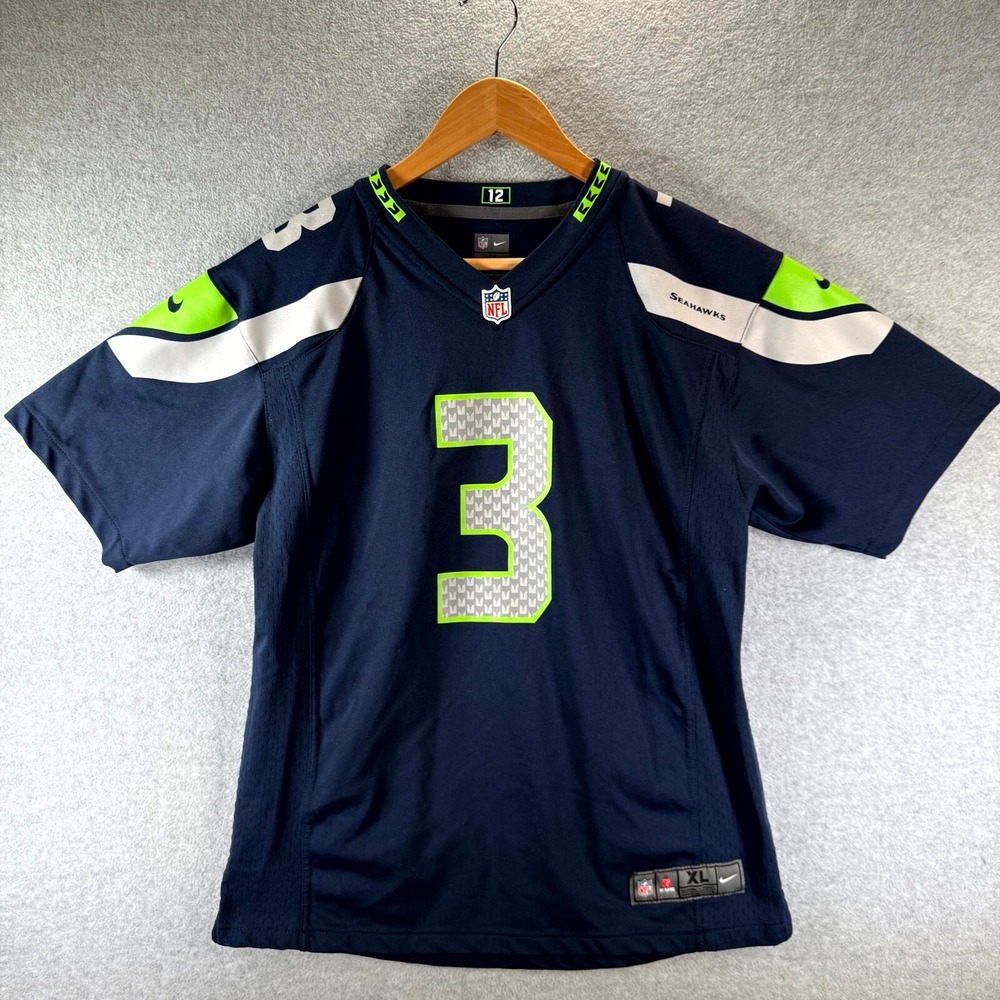 Nike On Field Jersey Boys XL‎ 18/20 Navy Blue Seattle Seahawks Russell Wilson #3